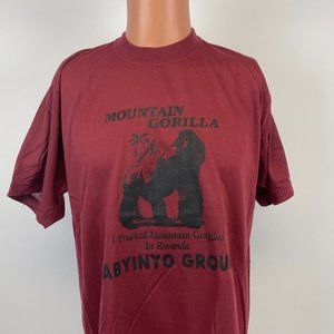 I Tracked Mountain Gorillas In Rwanda Double Sided T Shirt Vtg Red Size L